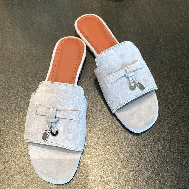 Womens Tassel Buckle Leather Sandals