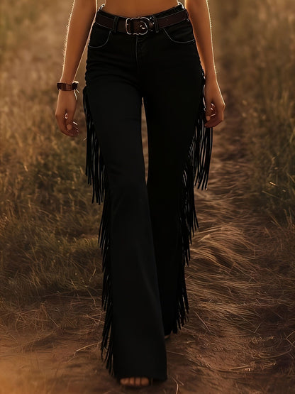 Womens Tassel Stretch Flared Pants