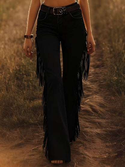 Womens Tassel Stretch Flared Pants