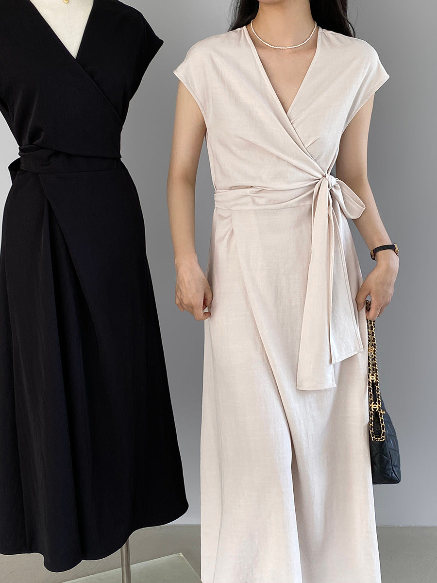 Womens Tencel Lace-Up Waist Dress