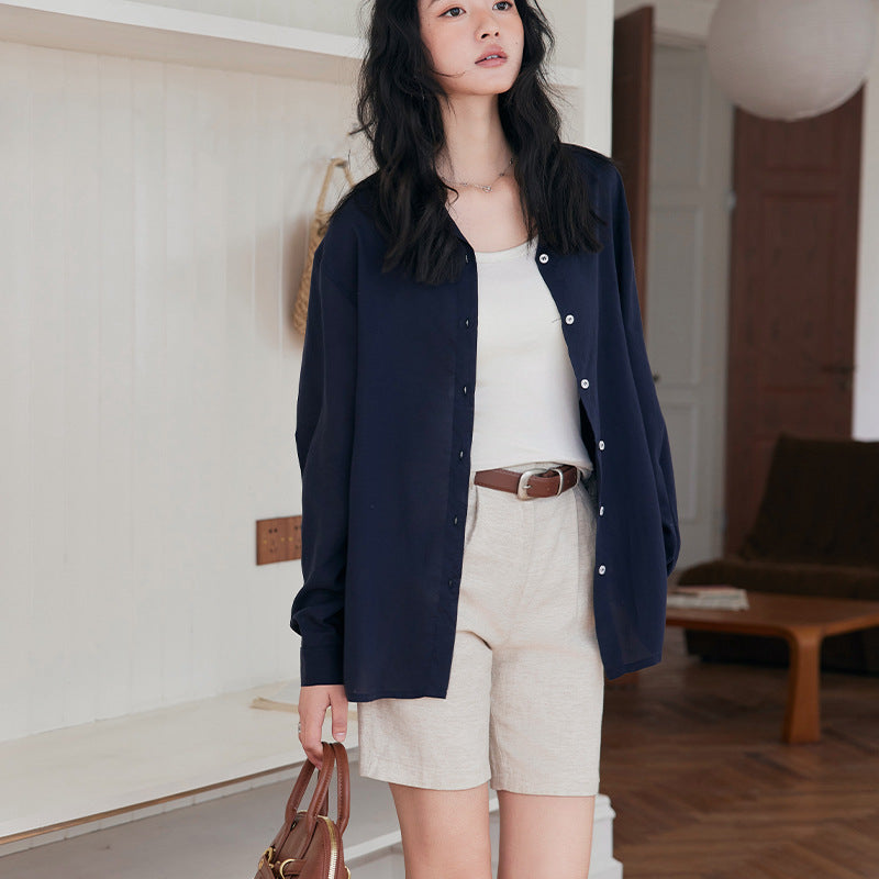 Womens Tencel Linen Button Down Shirt