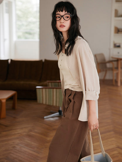 Womens Tencel Linen Button Down Shirt