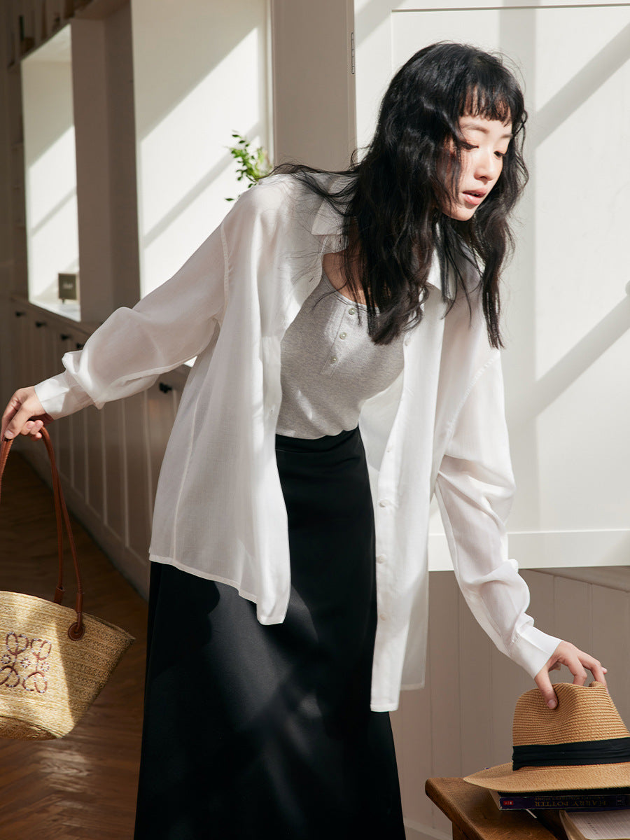 Womens Tencel Linen Button Down Shirt