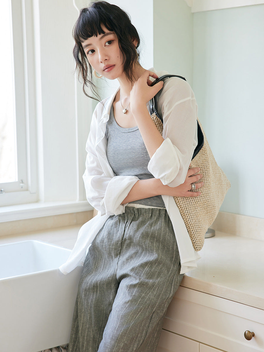 Womens Tencel Linen Button Down Shirt