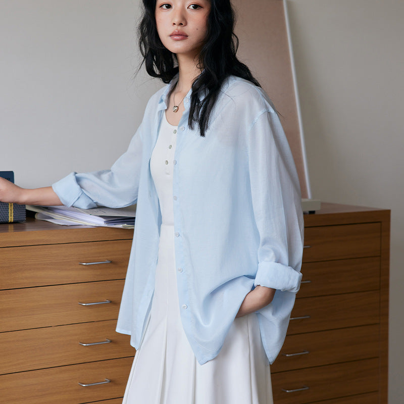 Womens Tencel Linen Button Down Shirt