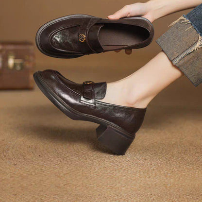 Womens Thick Heeled Loafers Chunky Sole