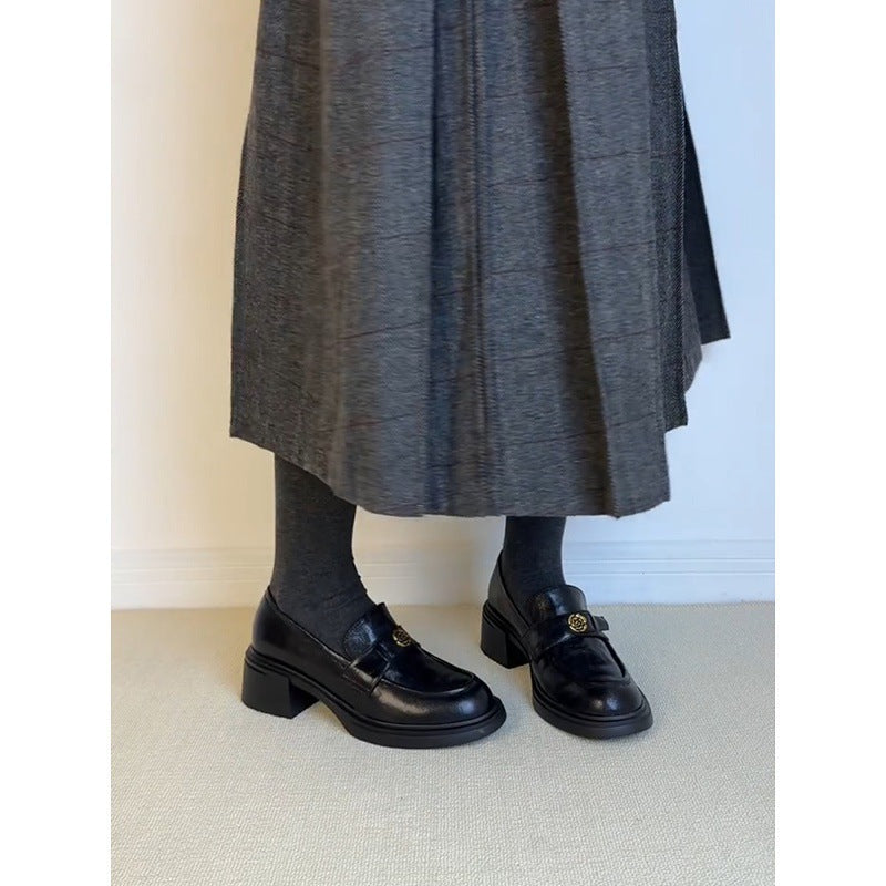 Womens Thick Heeled Loafers Chunky Sole