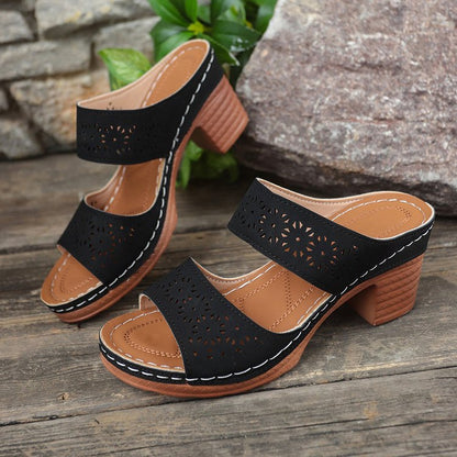 Womens Thick Heeled Single Strap Sandals