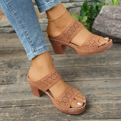 Womens Thick Heeled Single Strap Sandals