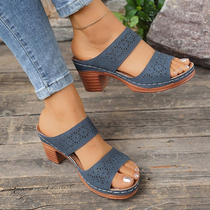 Womens Thick Heeled Single Strap Sandals