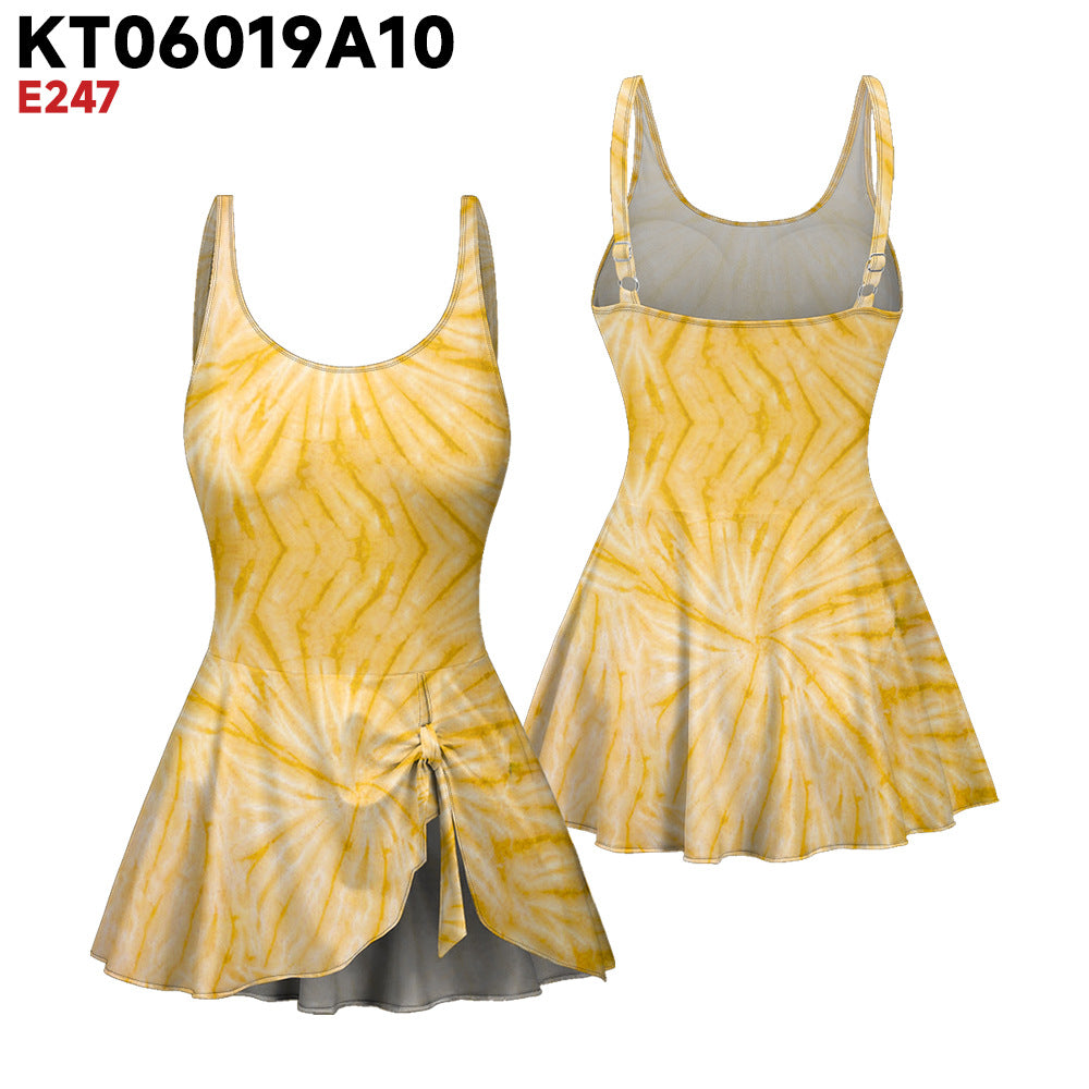 Womens Tie-Dye 3D Floral One-Piece Swimsuit