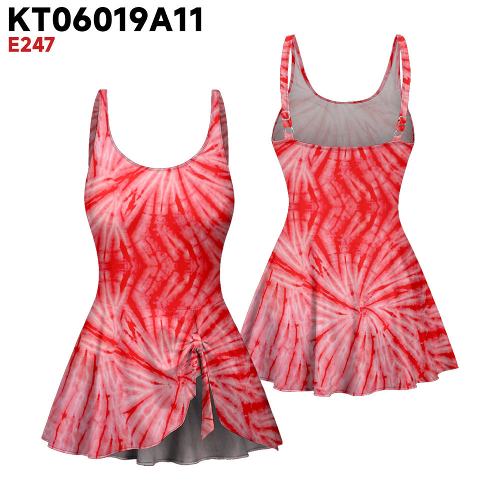 Womens Tie-Dye 3D Floral One-Piece Swimsuit