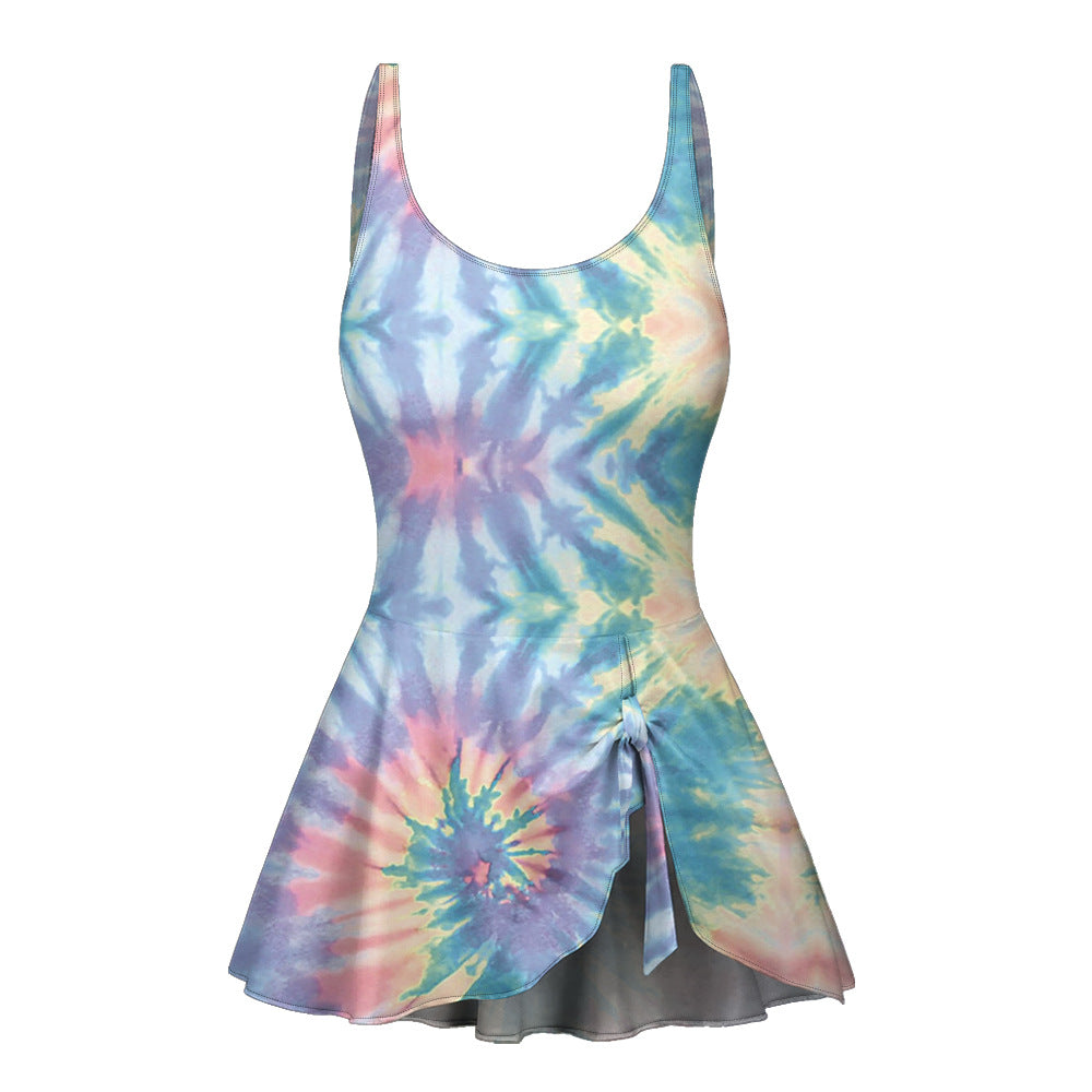 Womens Tie-Dye 3D Floral One-Piece Swimsuit