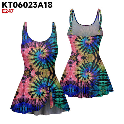 Womens Tie-Dye 3D Floral One-Piece Swimsuit