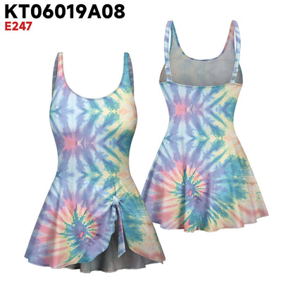 Womens Tie-Dye 3D Floral One-Piece Swimsuit