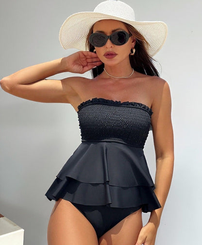 Womens Tube Top Two-Piece Swimsuit with Ruffle Detail