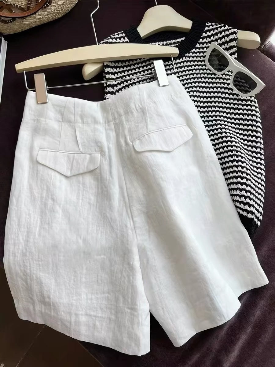 Womens Two-Tone Linen Summer Shorts