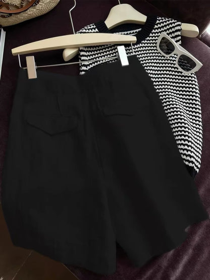 Womens Two-Tone Linen Summer Shorts