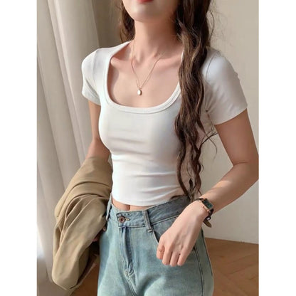 Womens U-neck Cropped T-shirt