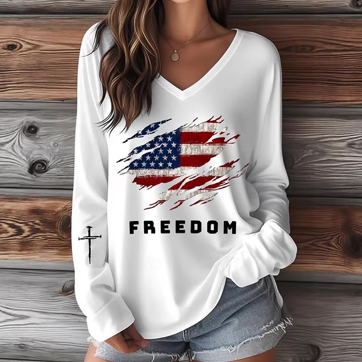 Womens V-Neck 3D Print T-Shirt