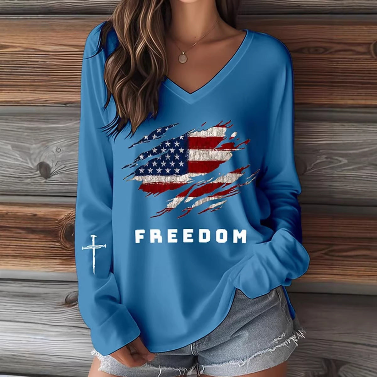 Womens V-Neck 3D Print T-Shirt