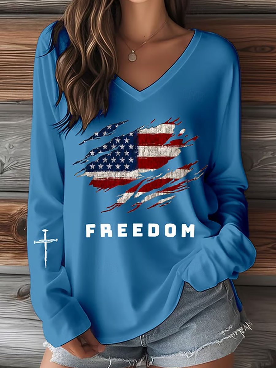 Womens V-Neck 3D Print T-Shirt