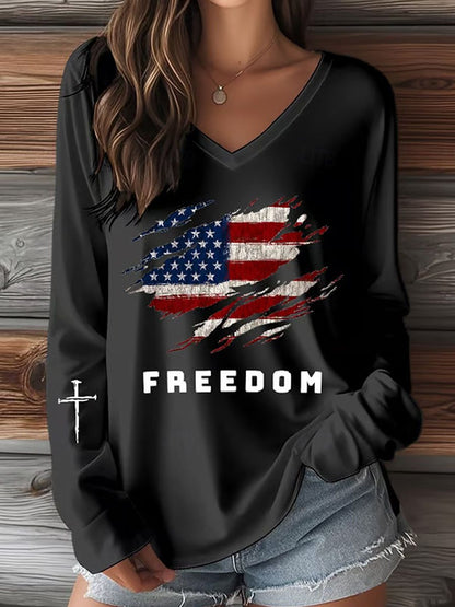 Womens V-Neck 3D Print T-Shirt