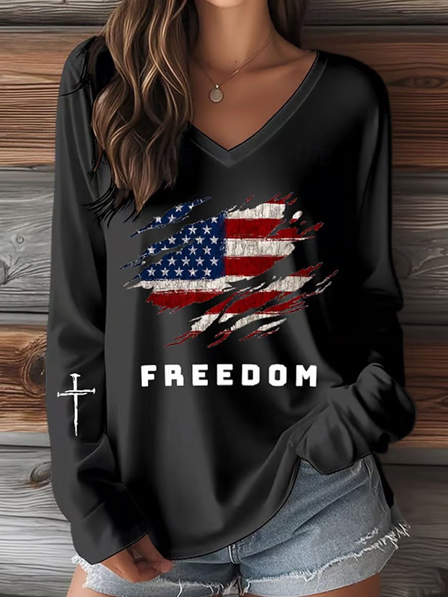 Womens V-Neck 3D Print T-Shirt