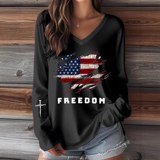 Womens V-Neck 3D Print T-Shirt