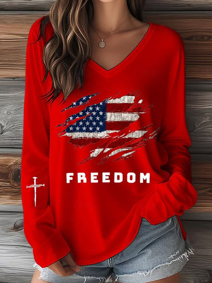 Womens V-Neck 3D Print T-Shirt
