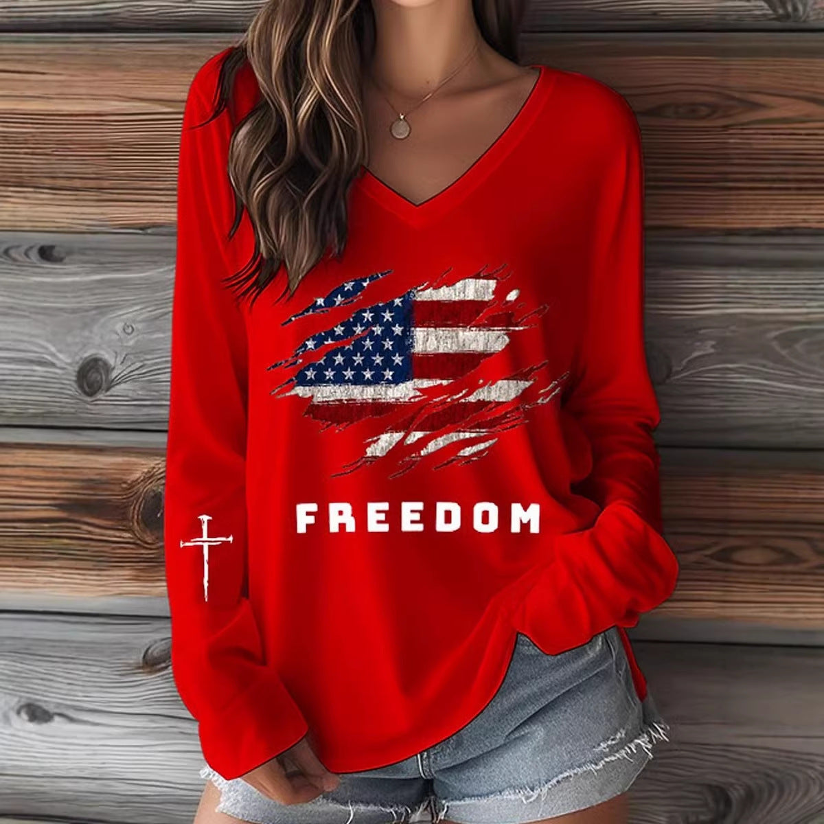 Womens V-Neck 3D Print T-Shirt