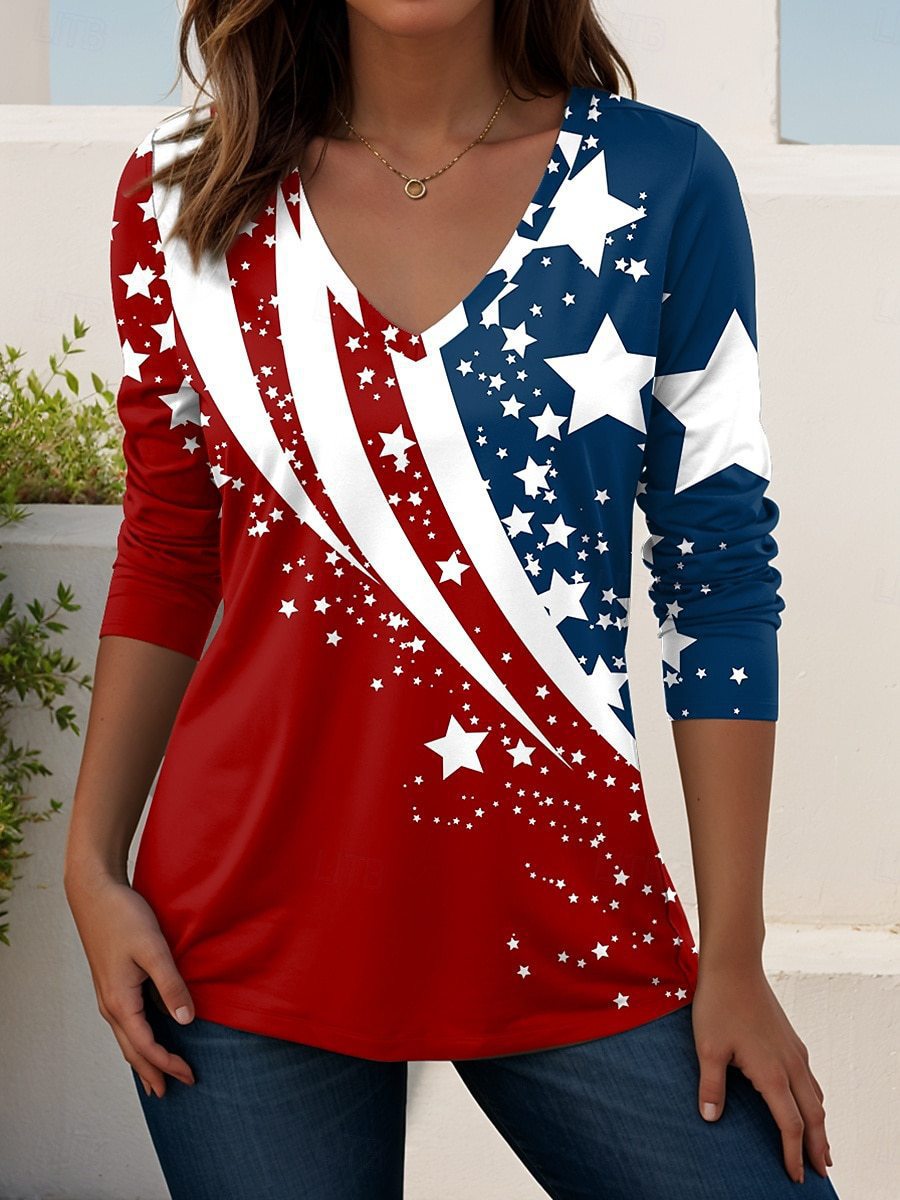 Womens V-Neck 3D Print T-Shirt
