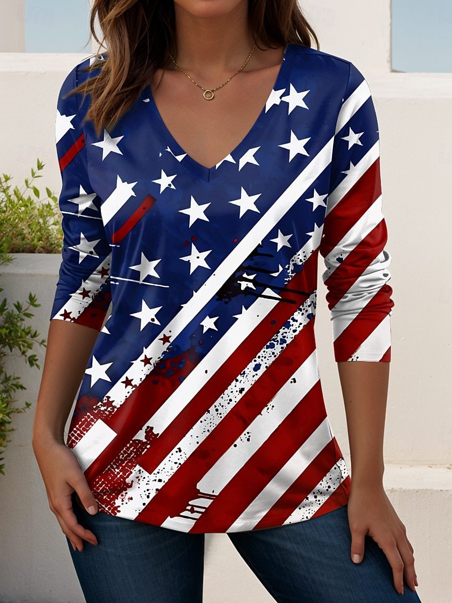 Womens V-Neck 3D Print T-Shirt