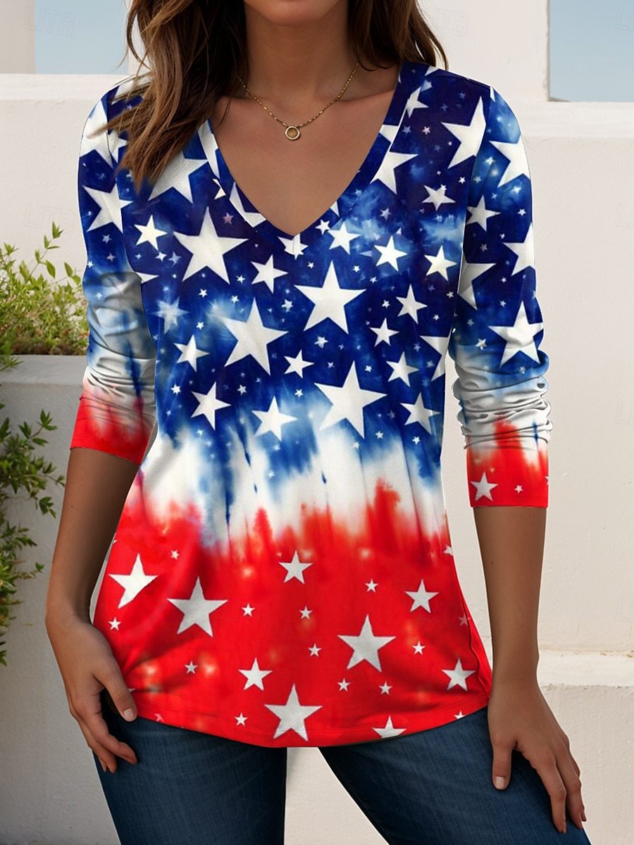 Womens V-Neck 3D Print T-Shirt