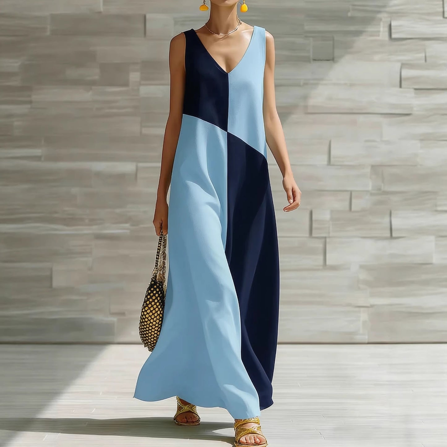 Womens V-Neck A-Line Dress