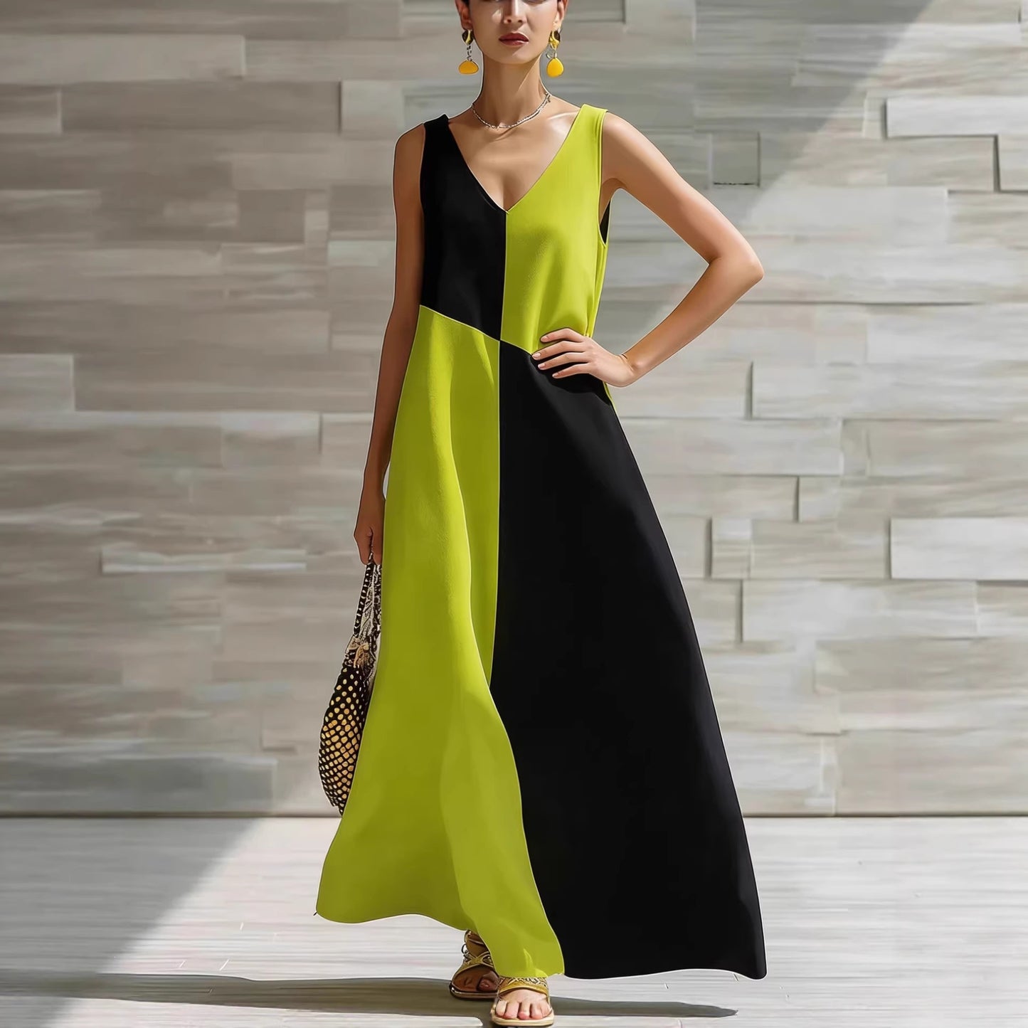 Womens V-Neck A-Line Dress