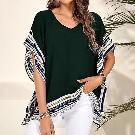 Womens V-neck Batwing Sleeve Shirt