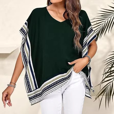 Womens V-neck Batwing Sleeve Shirt