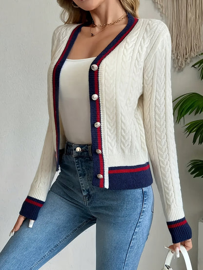 Womens V Neck Button Knitted Cardigan