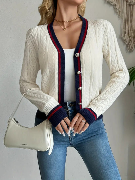 Womens V Neck Button Knitted Cardigan