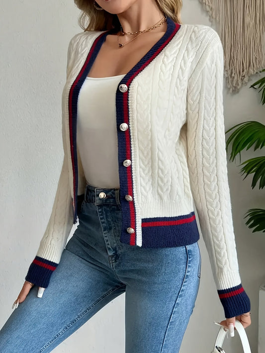 Womens V Neck Button Knitted Cardigan