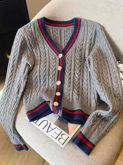 Womens V Neck Button Knitted Cardigan