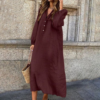 Womens V-Neck Cotton Linen Dress