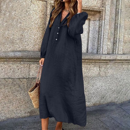 Womens V-Neck Cotton Linen Dress