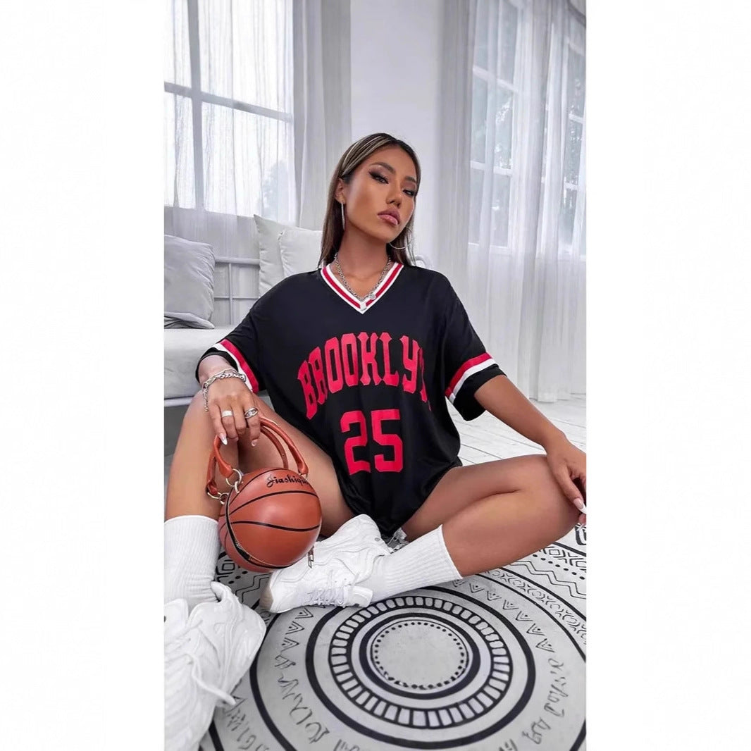 Womens V-Neck Digital Print T-Shirt