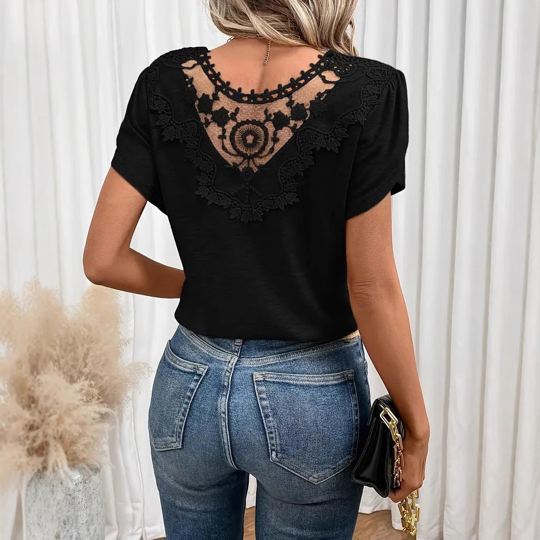 Womens V-Neck Double-Layer T-Shirt