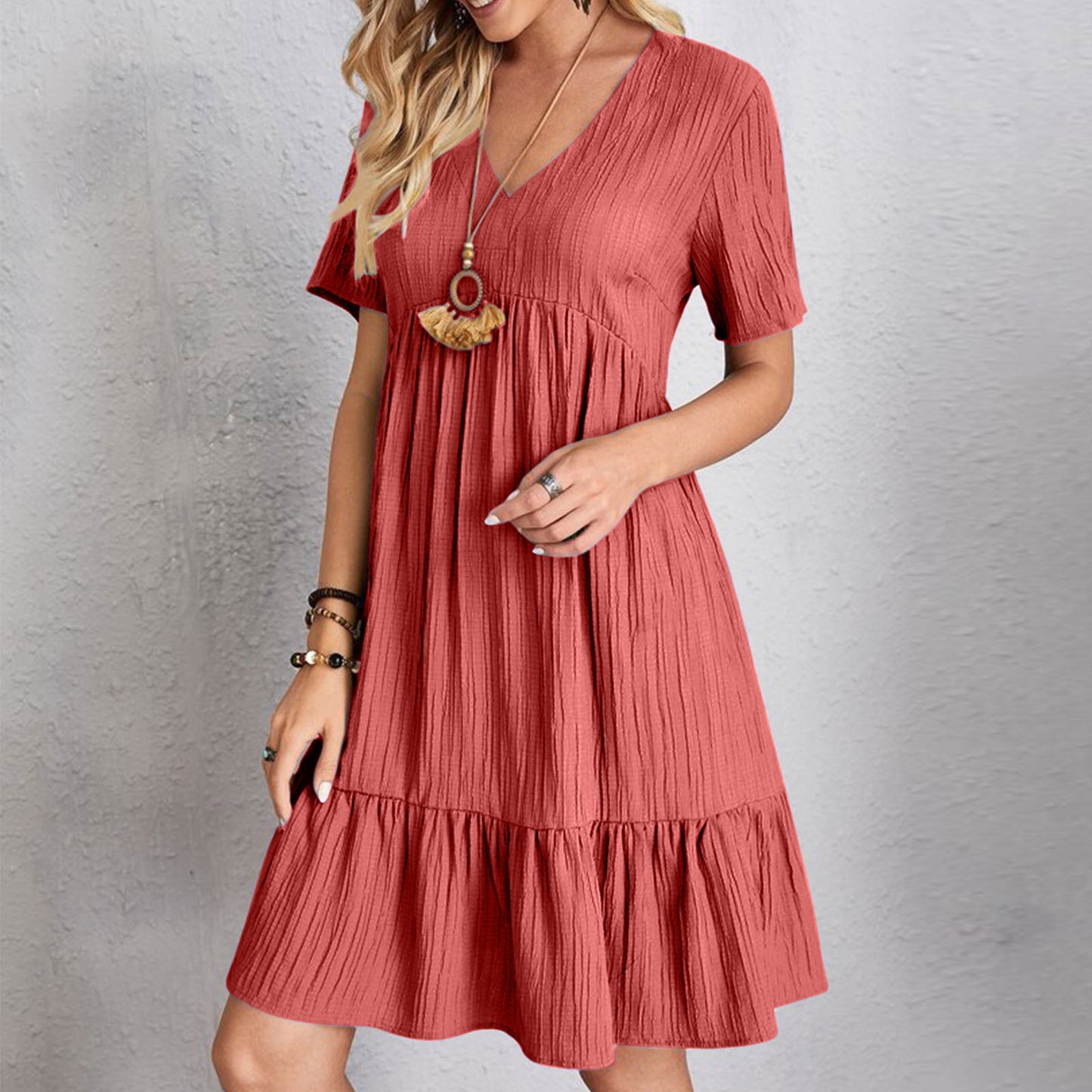 Womens V-Neck Floral Hem Casual Dress