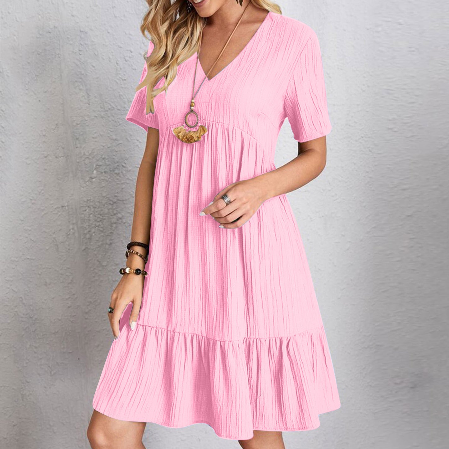 Womens V-Neck Floral Hem Casual Dress