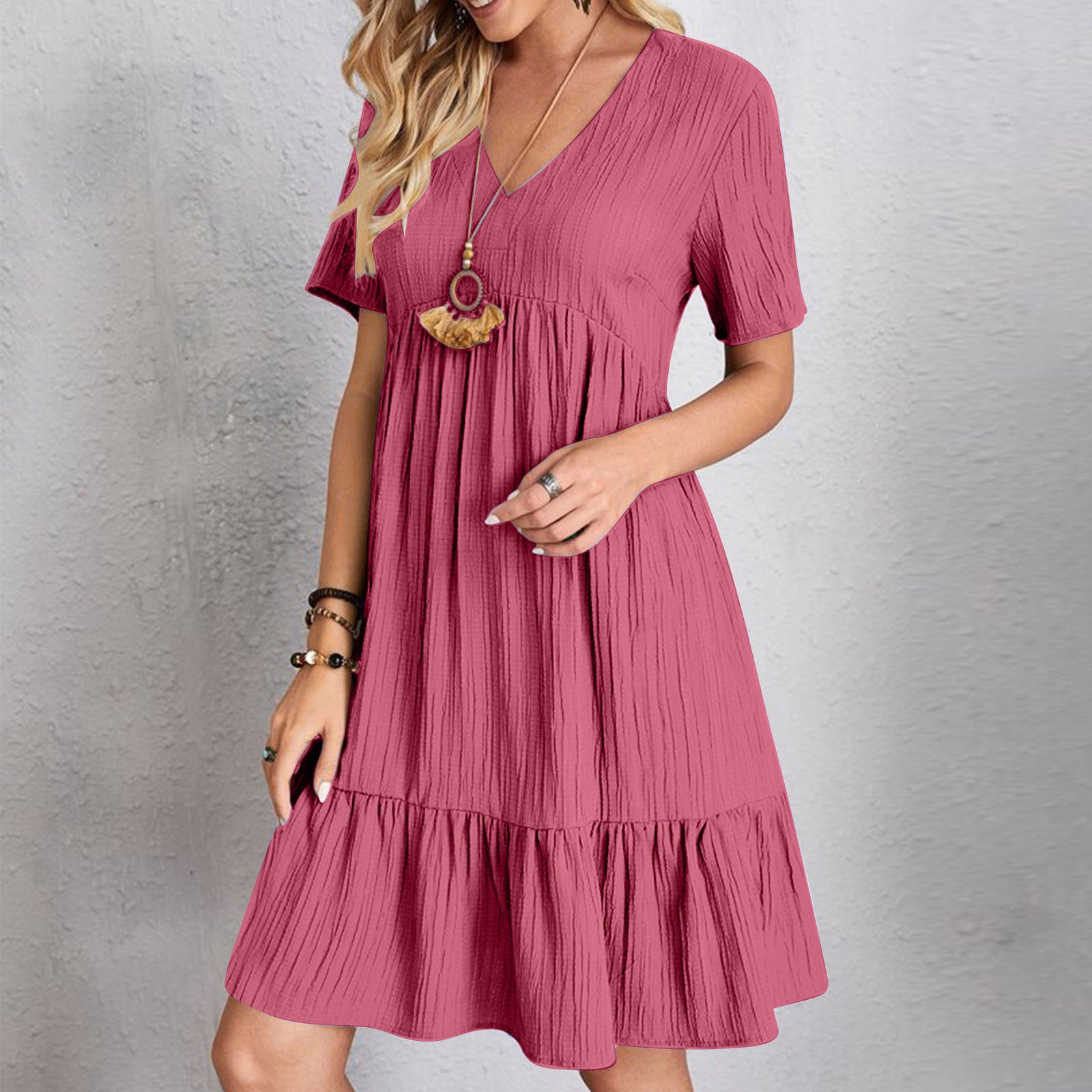 Womens V-Neck Floral Hem Casual Dress