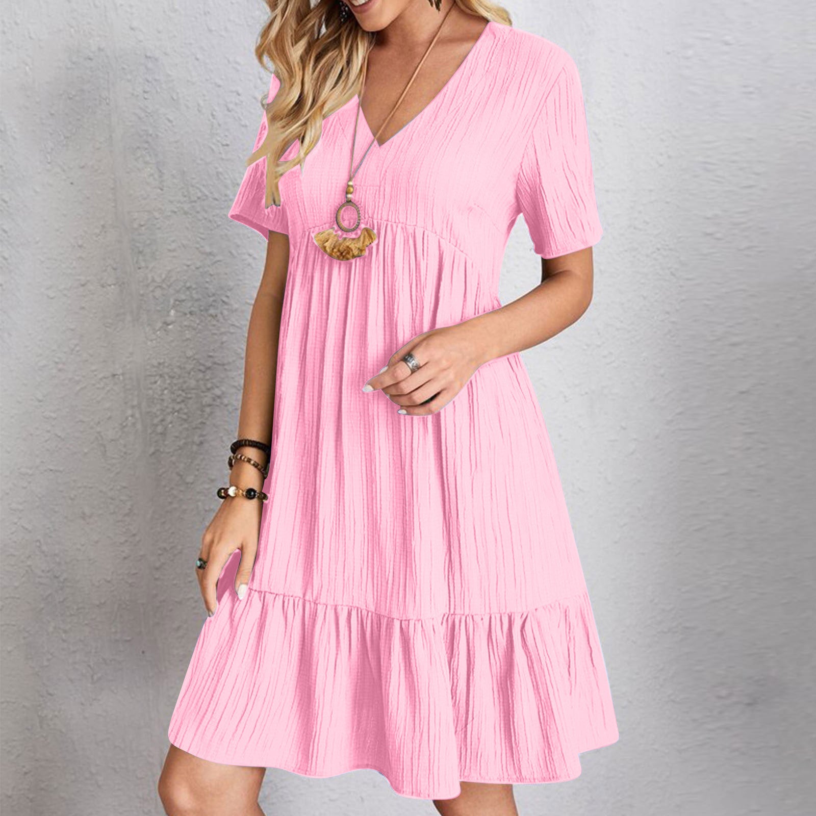 Womens V-Neck Floral Hem Casual Dress